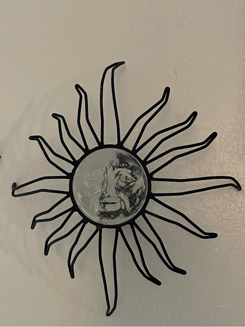 Vintage Celestial Sun Face Candle Holder Sconce wrought iron glass
